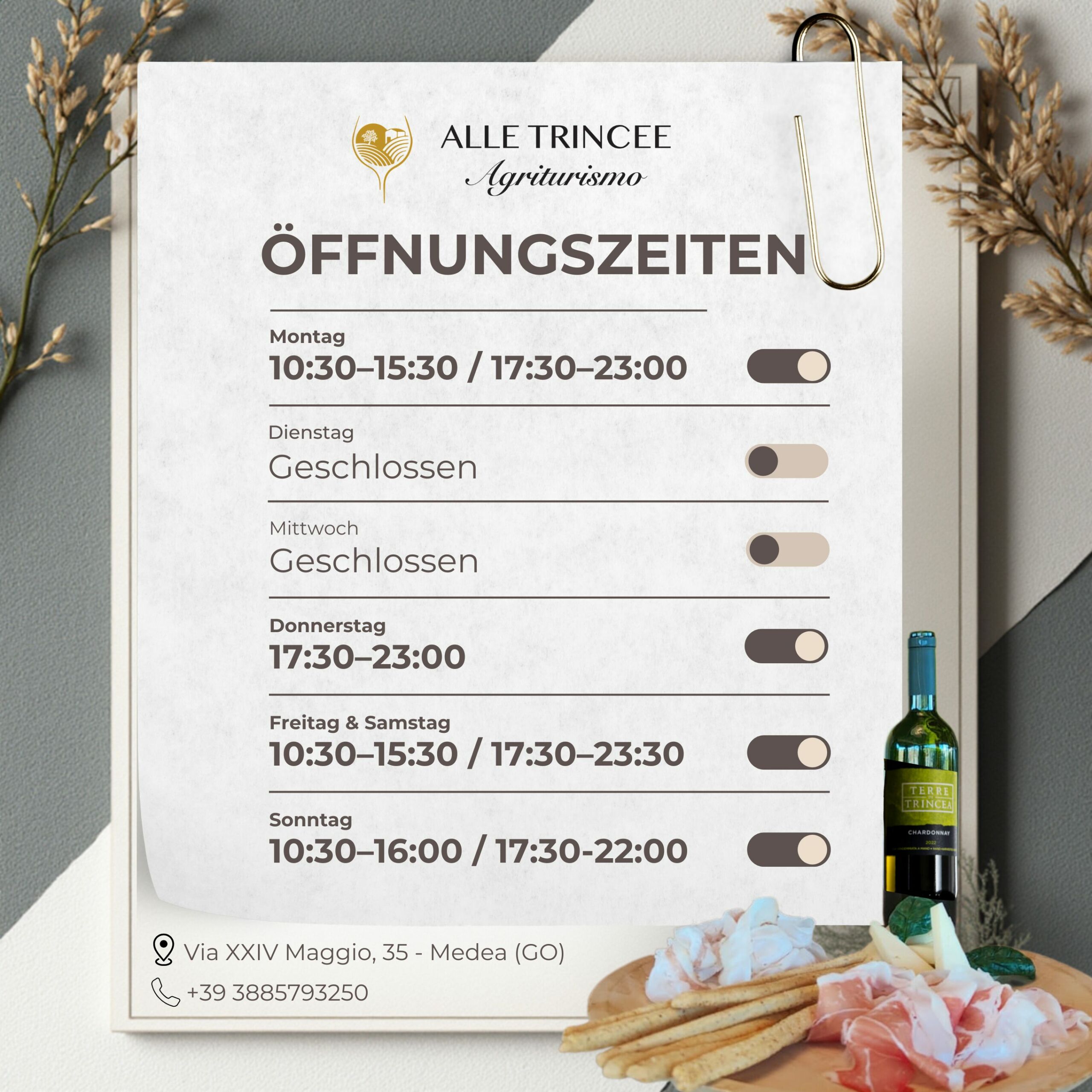 Öffnungszeiten Agriturismo Alle Trincee Agriturismo Friaul, Restaurant Gorizia, lokales Essen Medea