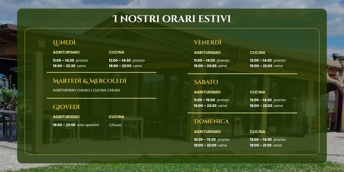 1100 – 1430 pranzo ORARI DI APERTURA - Agrituriso Alle Trincee Medea vicino a gorizia cucina tipica friulana